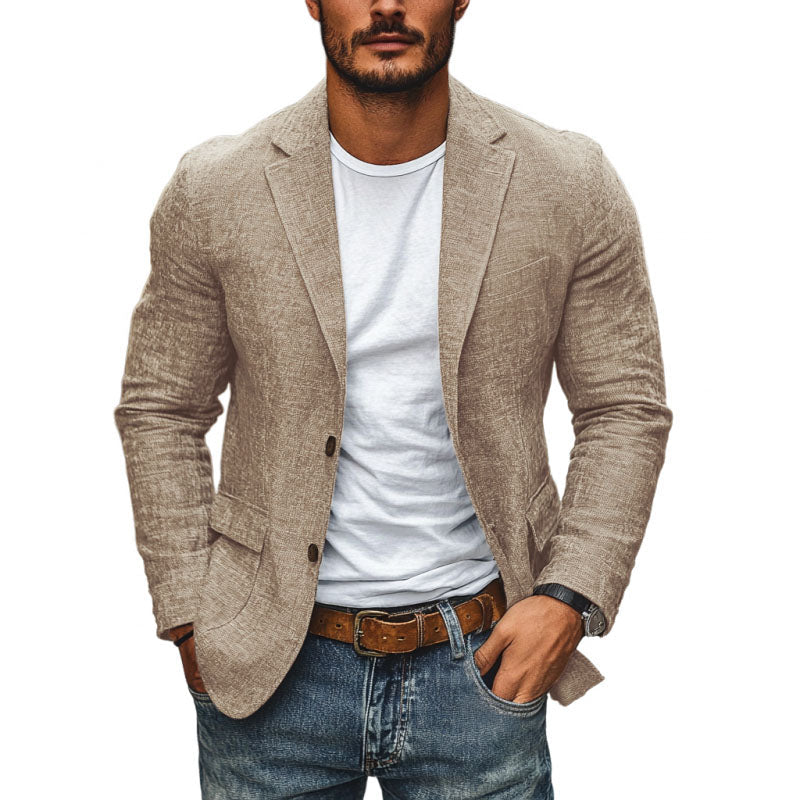 Giacca uomo slim fit in misto cotone con revers, elegante e casual per mezza stagione - Kaki chiaro