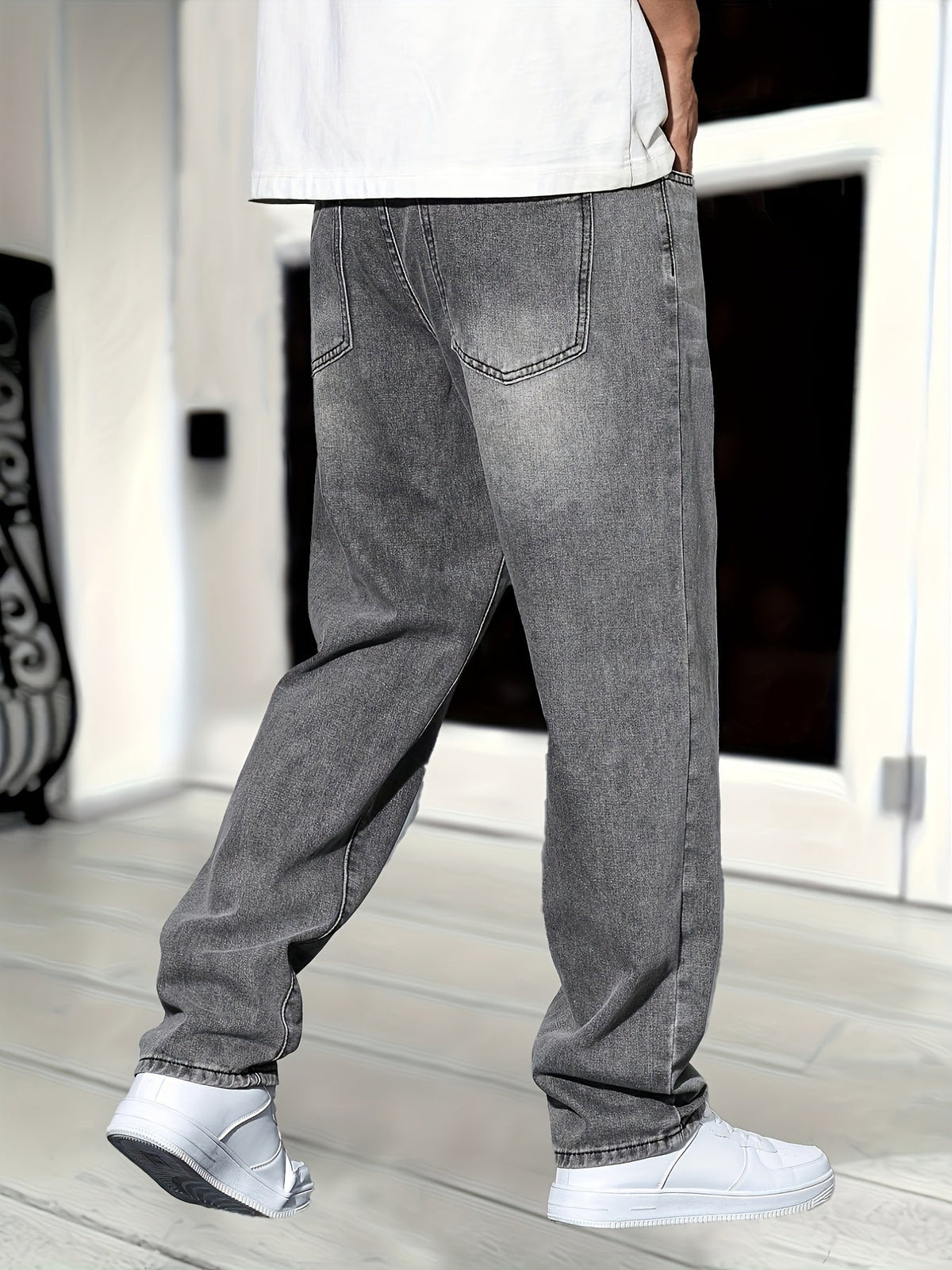 Jeans da uomo a gamba dritta in denim, vestibilità regolare e stile casual - foto 2