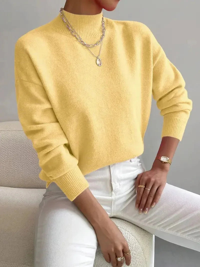 Maglione a collo alto da donna in morbida maglia, a manica lunga, per ufficio e tempo libero - Giallo