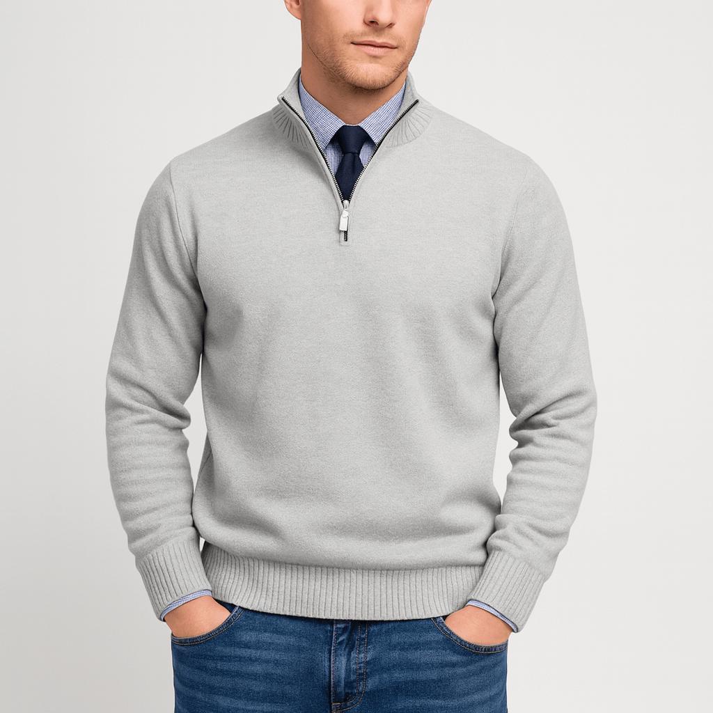 Maglione con zip da uomo a vestibilità comoda, mezza zip, casual da ufficio e tempo libero - Bianco