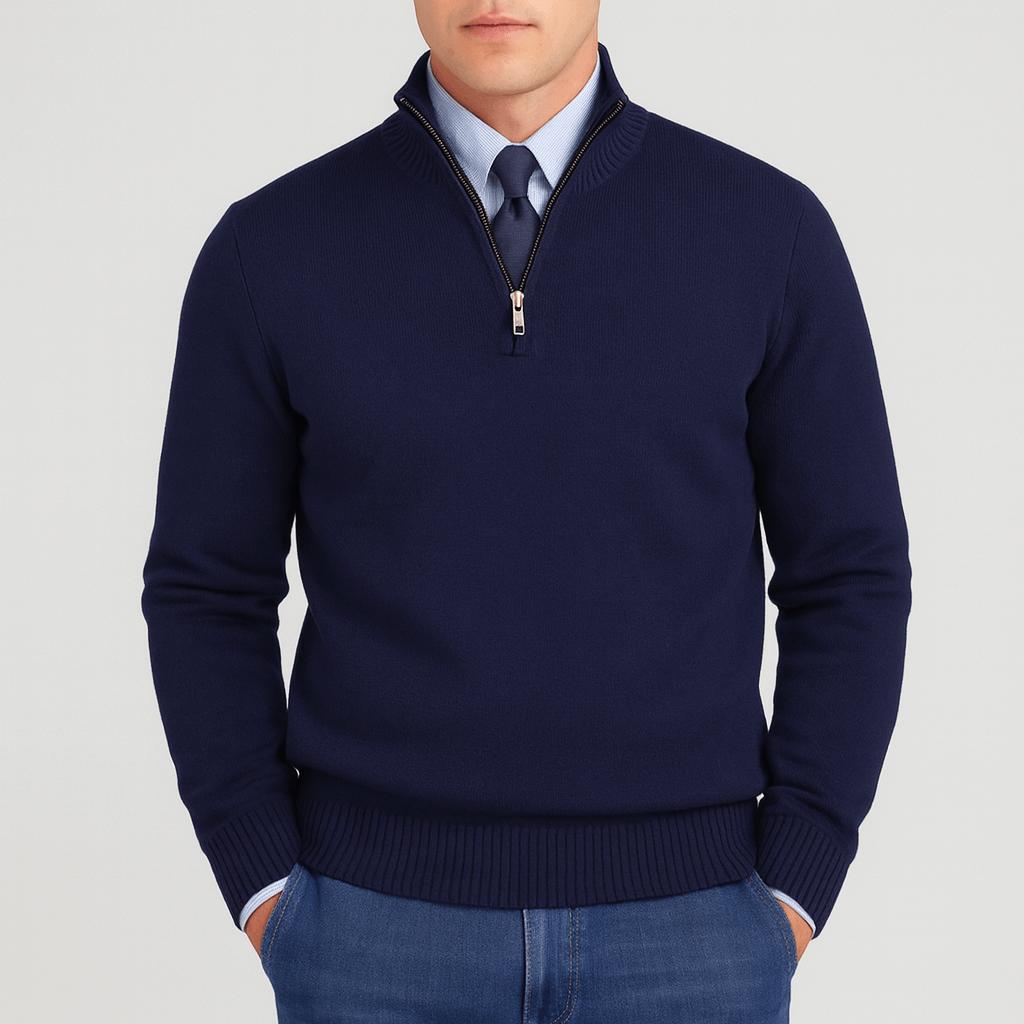 Maglione con zip da uomo a vestibilità comoda, mezza zip, casual da ufficio e tempo libero - Blu navy