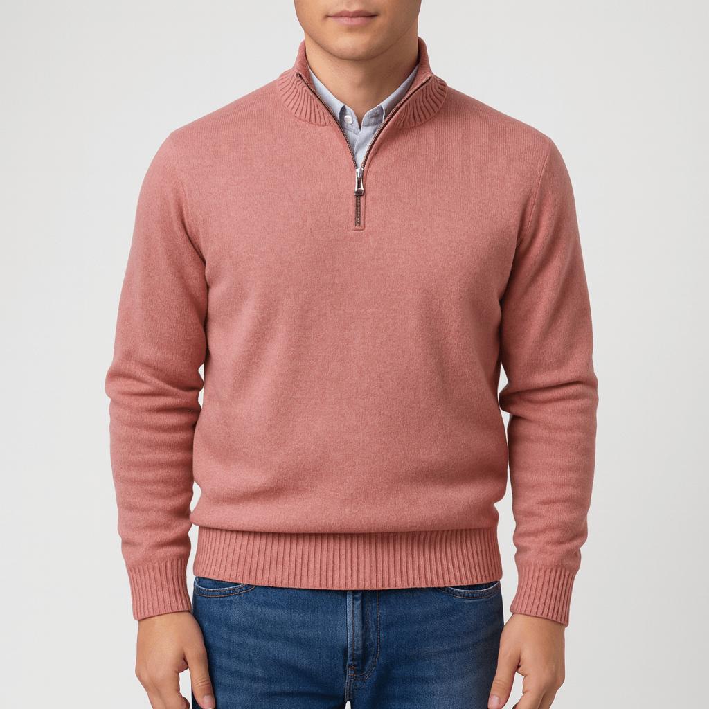 Maglione con zip da uomo a vestibilità comoda, mezza zip, casual da ufficio e tempo libero - Rosa