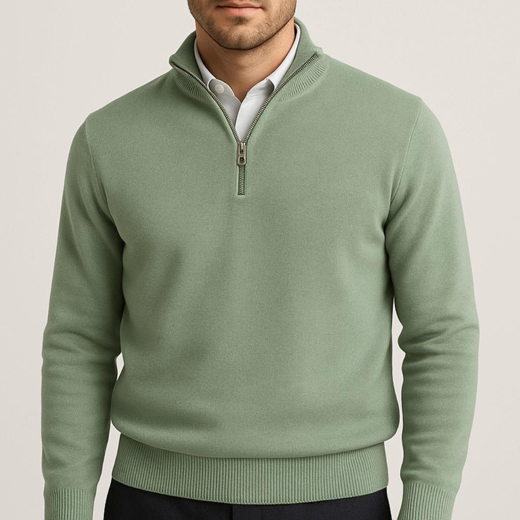 Maglione con zip da uomo a vestibilità comoda, mezza zip, casual da ufficio e tempo libero - Verde