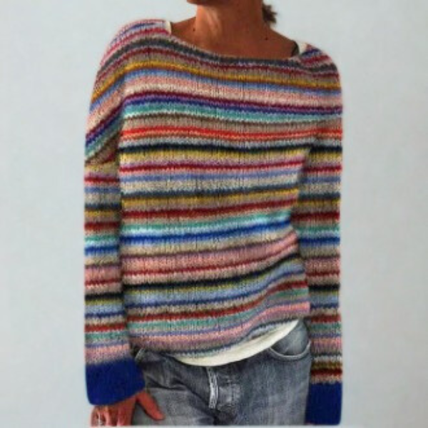 Maglione da donna in maglia con fantasia, girocollo e maniche lunghe, per l'autunno e l'inverno - Arcobaleno