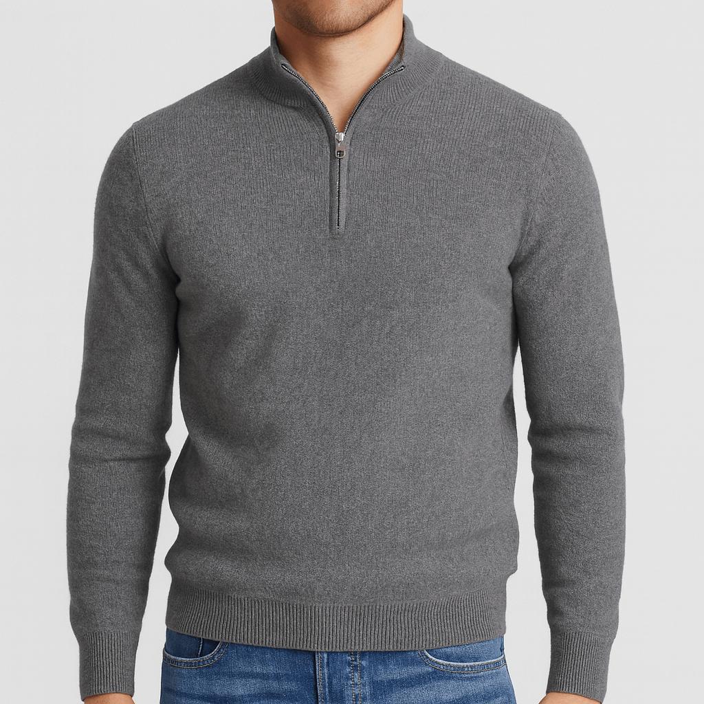 Maglione da uomo in lana merino con mezza zip e collo alto, testurizzato, elegante e casual - Grigio