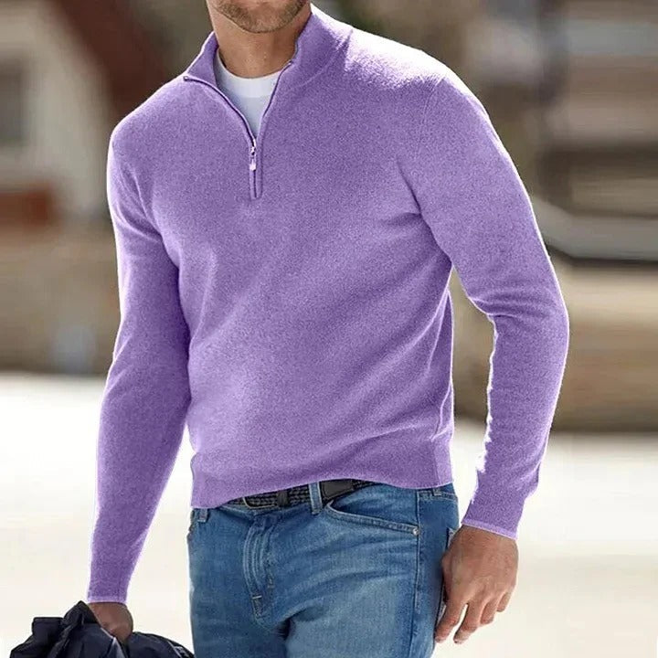 Maglione di cashmere da uomo con mezza zip e collo alto, a manica lunga per l'inverno - foto 9