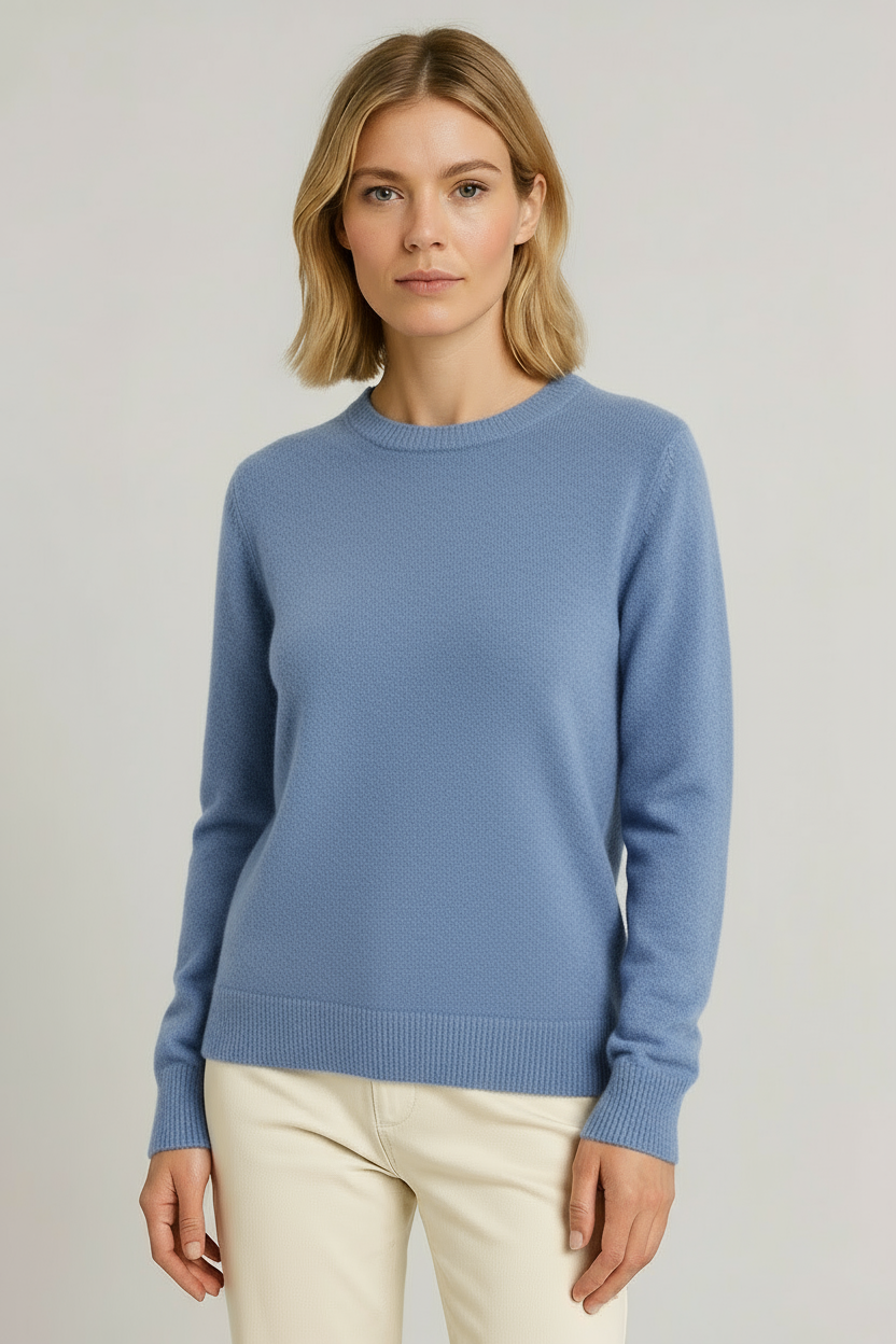 Maglione girocollo da donna in misto cashmere, morbido e caldo per l'inverno - Blu navy