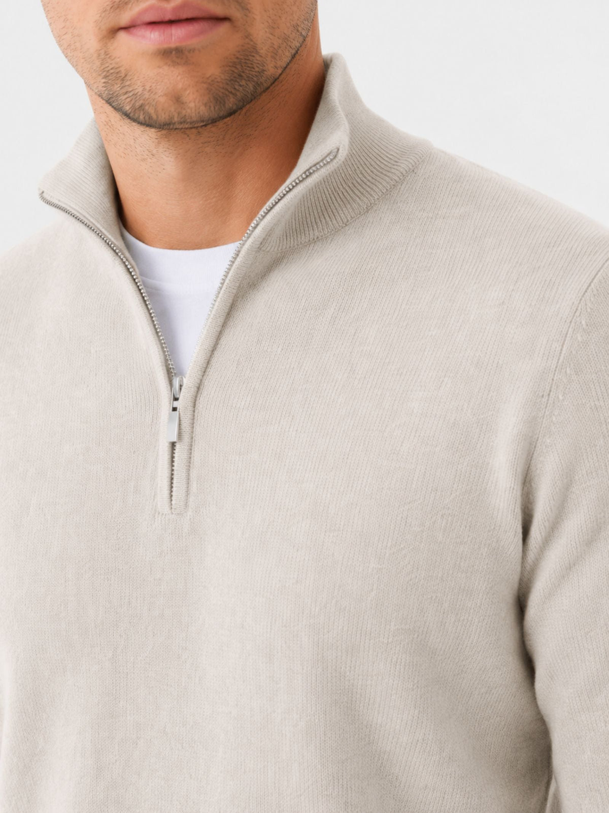 Maglione invernale di lana merino da uomo con mezza zip e collo alto, casual - foto 11