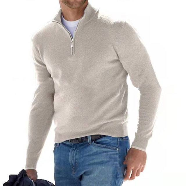 Maglione invernale di lana merino da uomo con mezza zip e collo alto, casual - foto 16