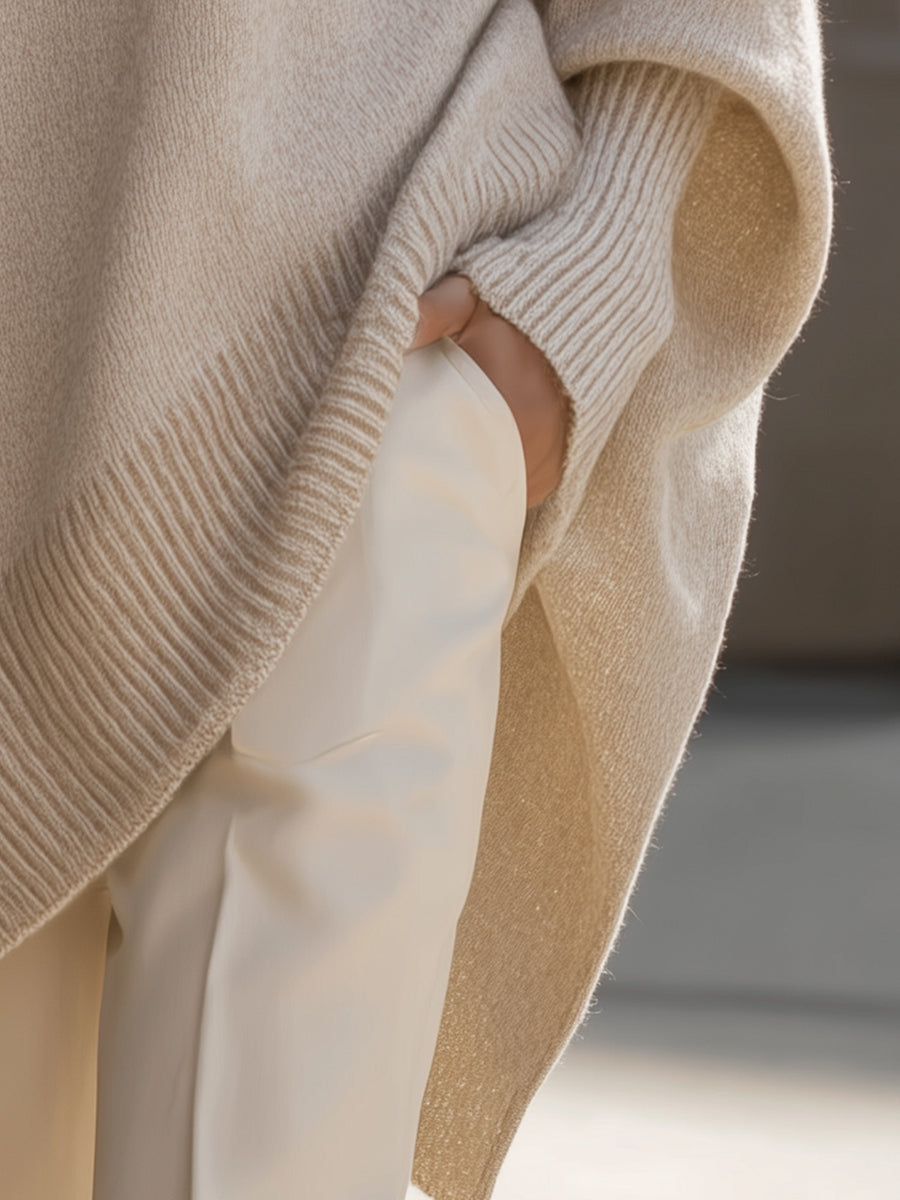 Maglione oversize da donna in misto lana con orlo asimmetrico, ideale per l'autunno e l'inverno - view 10