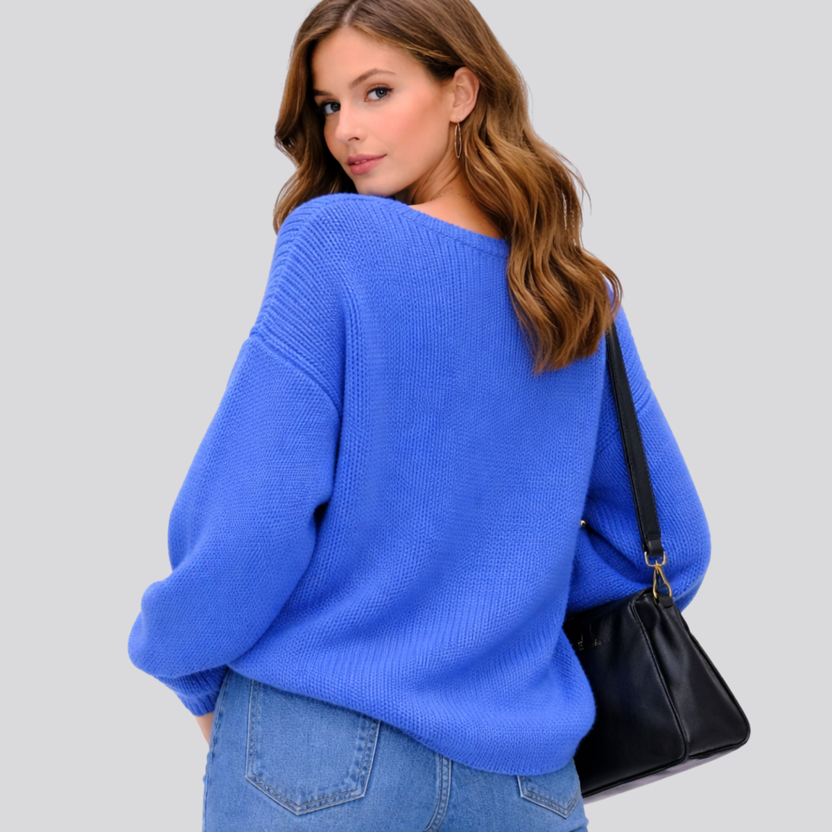 Maglione oversize da donna in misto lana con scollo a barchetta, caldo e morbido per l'inverno - view 14