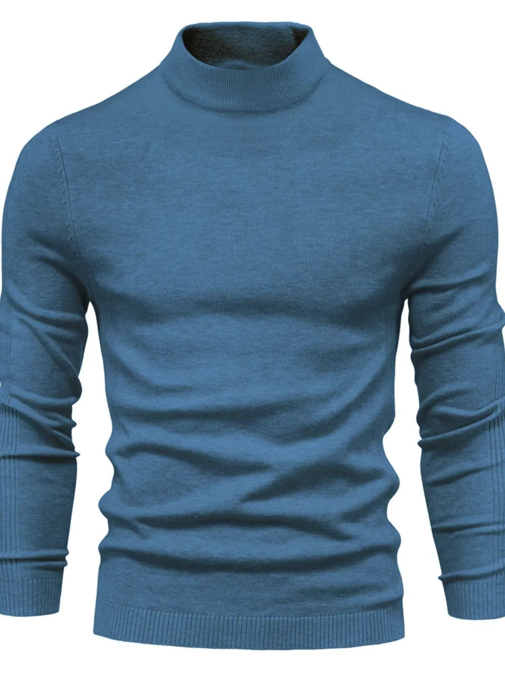 Maglione uomo a collo alto in maglia, elegante e caldo per autunno e inverno - Blu