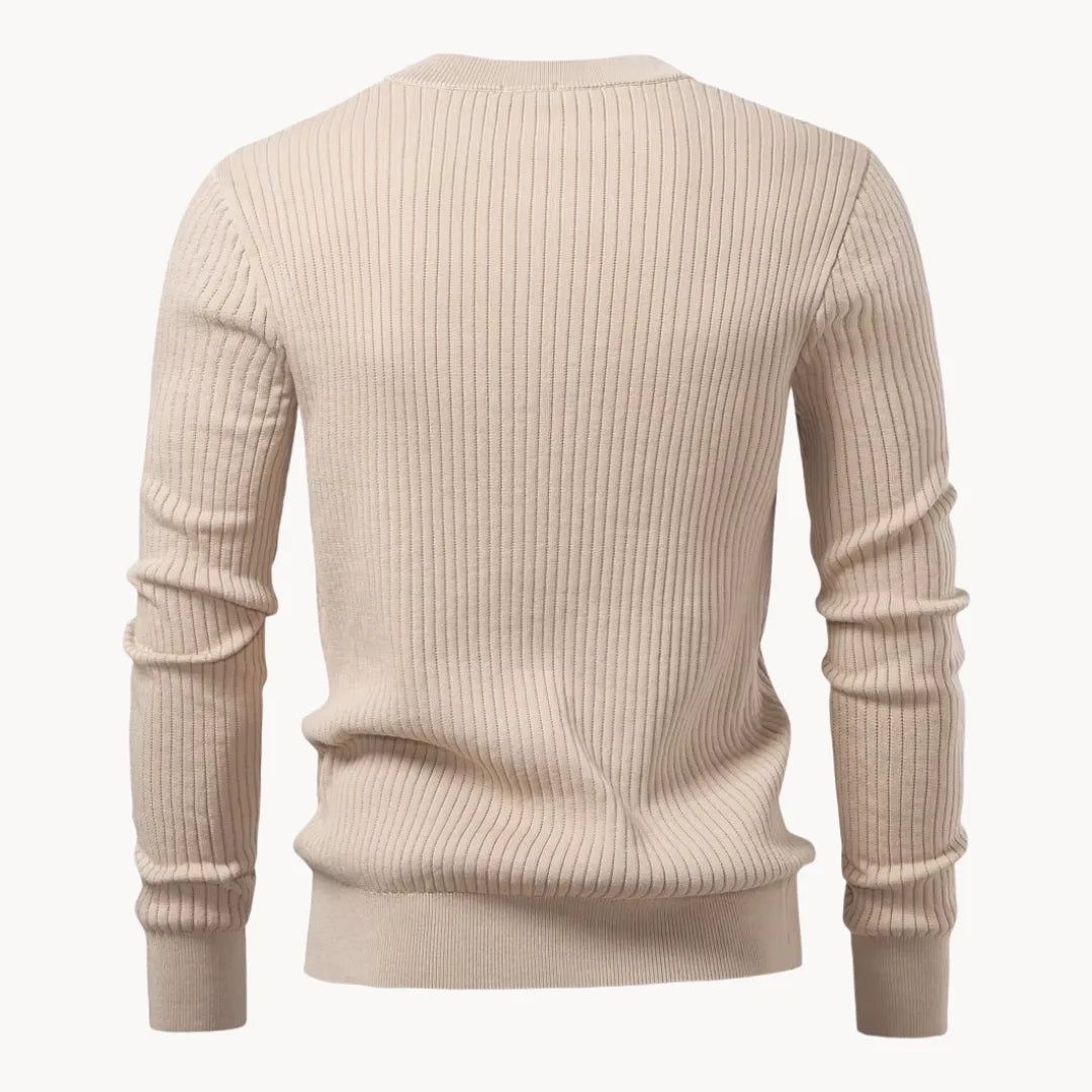 Maglione uomo girocollo con bottoni e maniche lunghe, a costine, casual - view 13