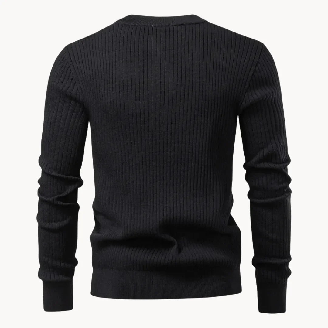 Maglione uomo girocollo con bottoni e maniche lunghe, a costine, casual - view 6