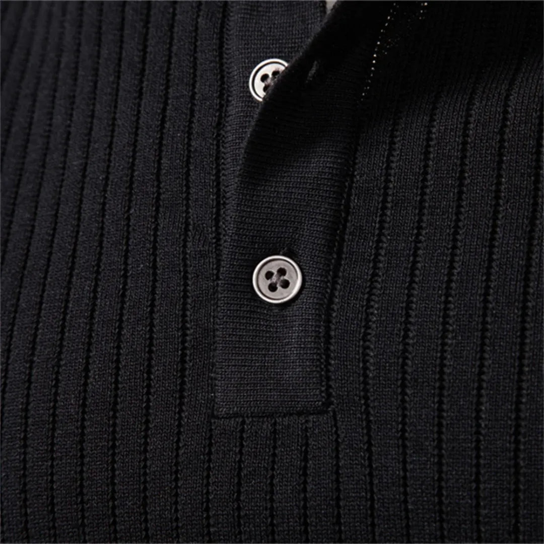 Maglione uomo girocollo con bottoni e maniche lunghe, a costine, casual - view 7