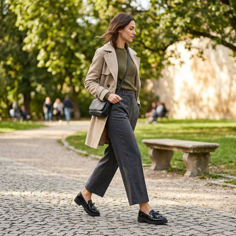 Mocassini da donna con nappe e fiocco, effetto vernice, eleganti slip-on - foto 9