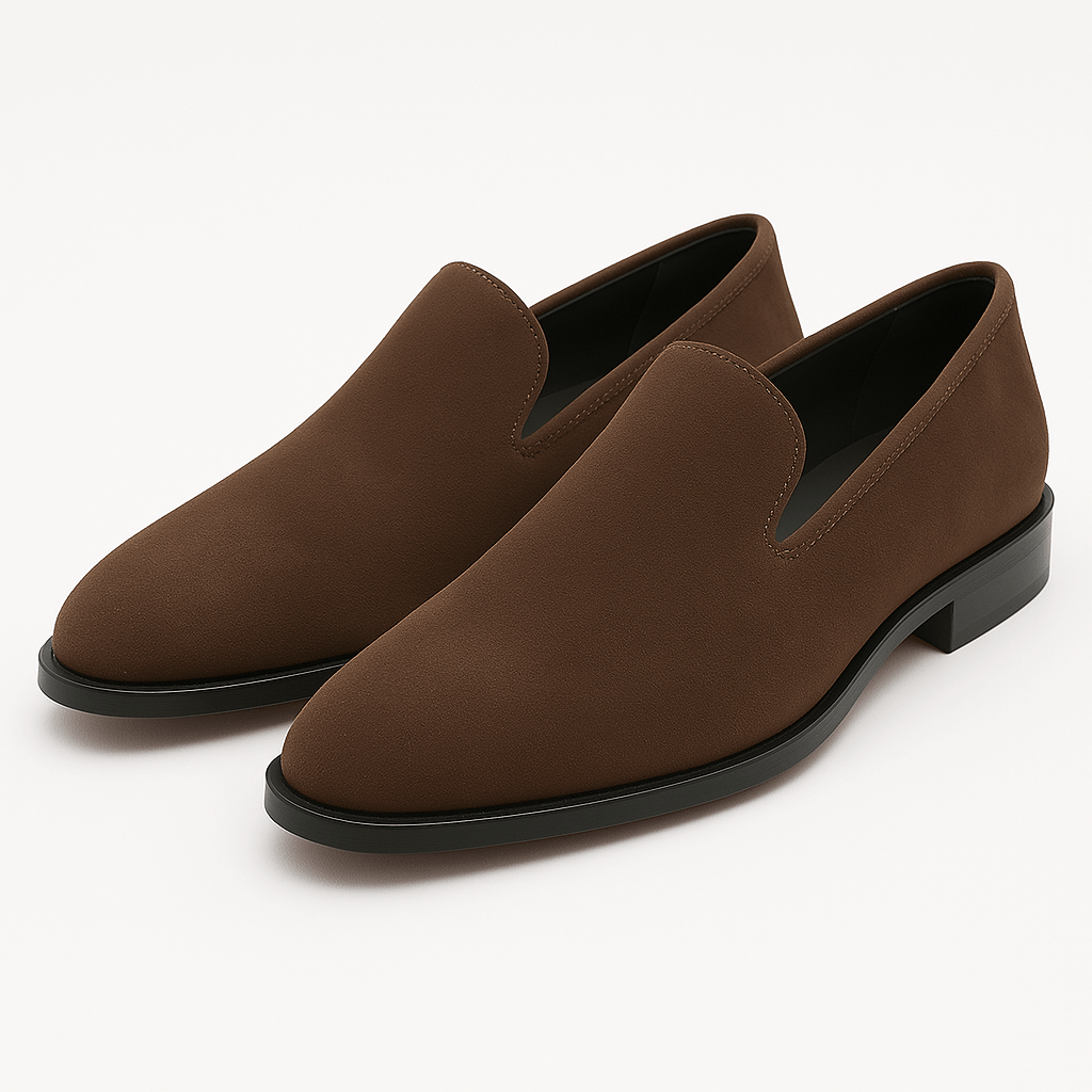 Mocassini da uomo in camoscio slip-on, eleganti per ufficio e sera - Marrone