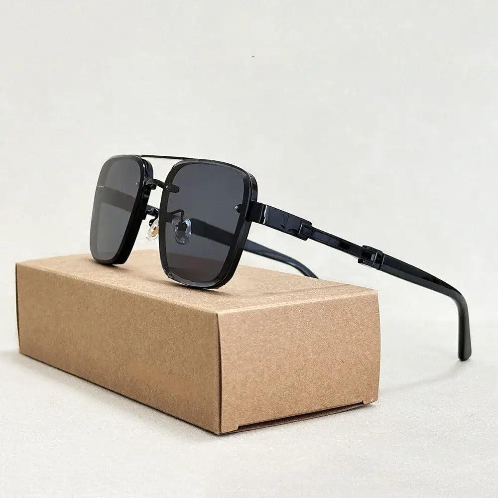 Occhiali da sole aviator con lenti sfumate, montatura in metallo e protezione UV400 - Nero