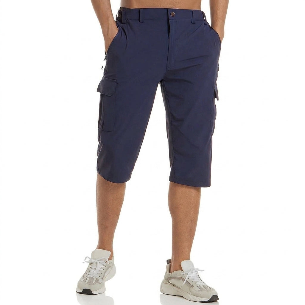Pantaloncini cargo da uomo 3/4 con tasche laterali e passanti, bermuda per l'estate e il tempo libero - Blu navy