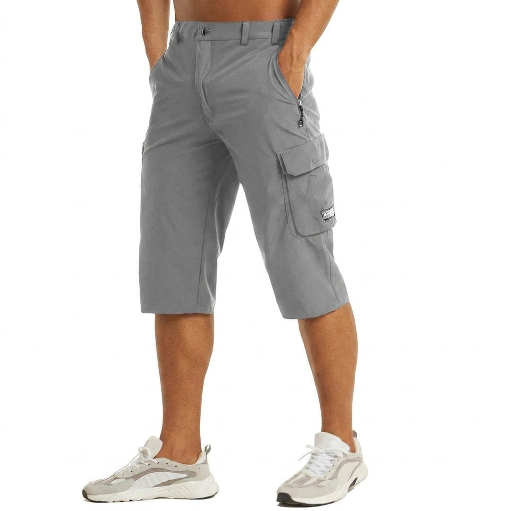 Pantaloncini cargo da uomo 3/4 con tasche laterali e passanti, bermuda per l'estate e il tempo libero - Grigio chiaro