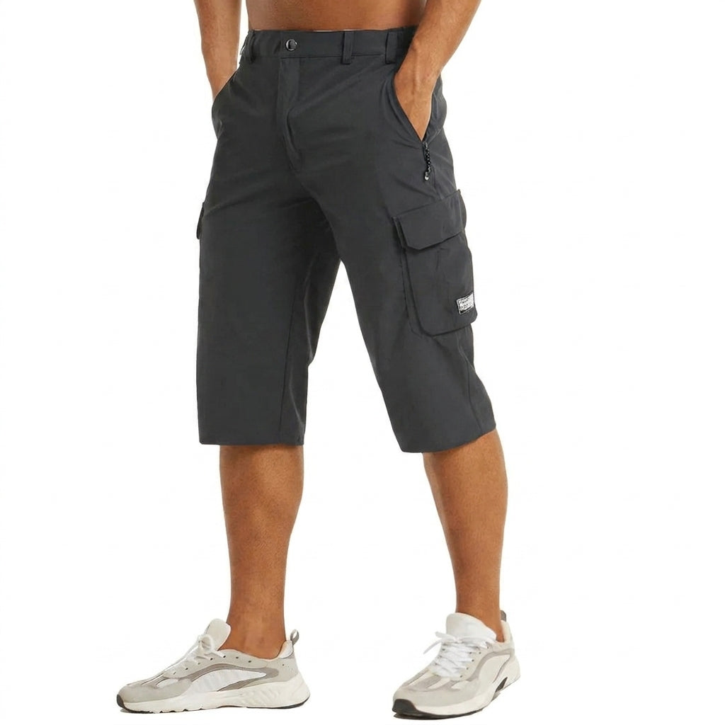 Pantaloncini cargo da uomo 3/4 con tasche laterali e passanti, bermuda per l'estate e il tempo libero - Grigio scuro
