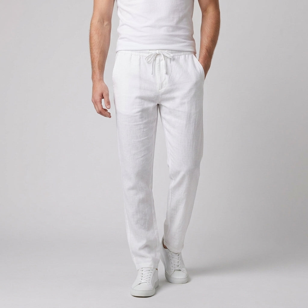 Pantaloni casual da uomo con elastico in vita, alla caviglia e vestibilità regolare, per l'estate - Bianco