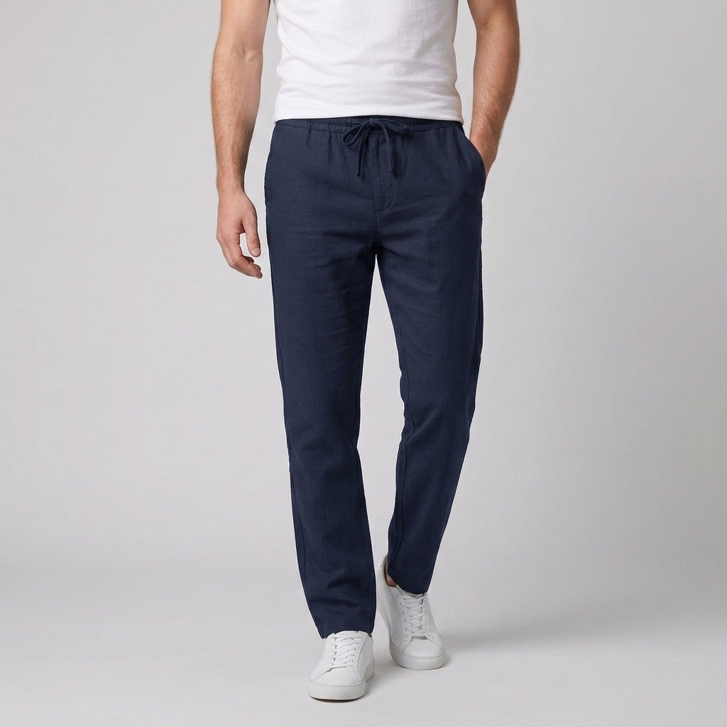 Pantaloni casual da uomo con elastico in vita, alla caviglia e vestibilità regolare, per l'estate - Blu navy