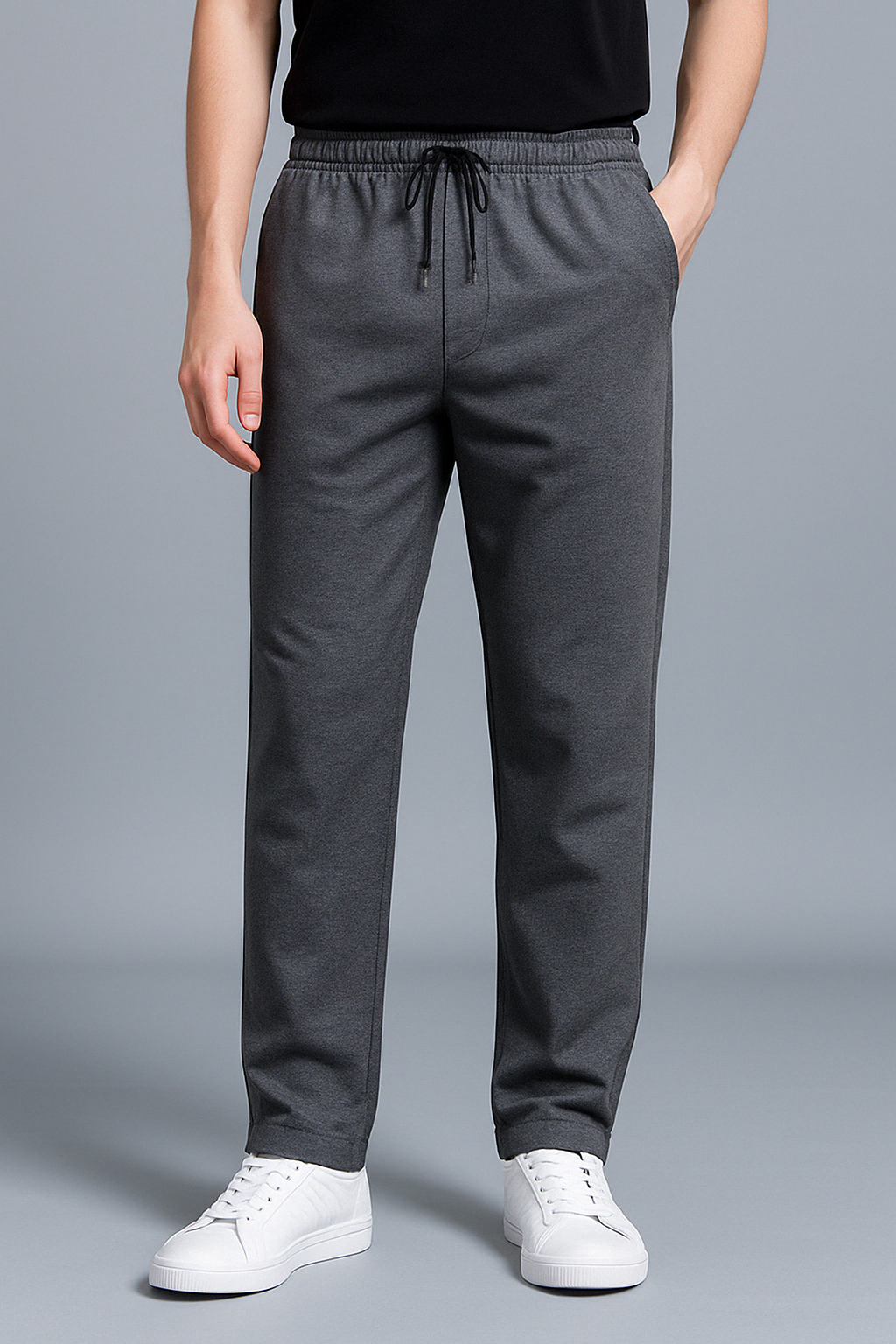 Pantaloni della tuta da uomo regular fit in misto cotone con coulisse, joggers comodi per sport e tempo libero - Grigio scuro
