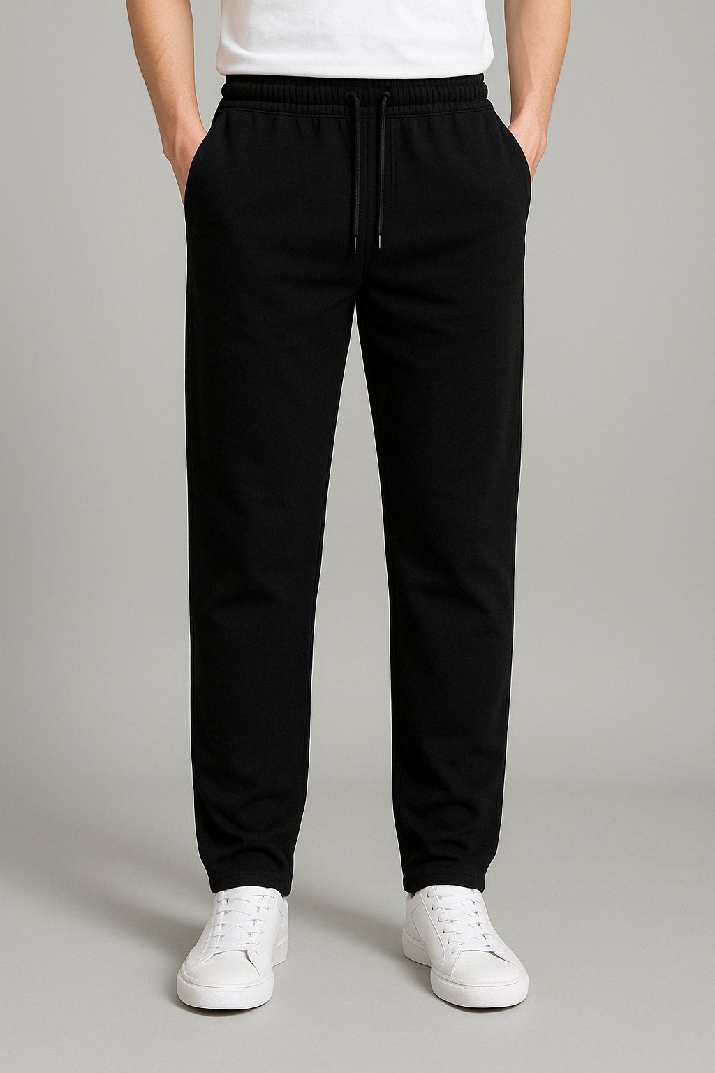 Pantaloni della tuta da uomo regular fit in misto cotone con coulisse, joggers comodi per sport e tempo libero - Nero