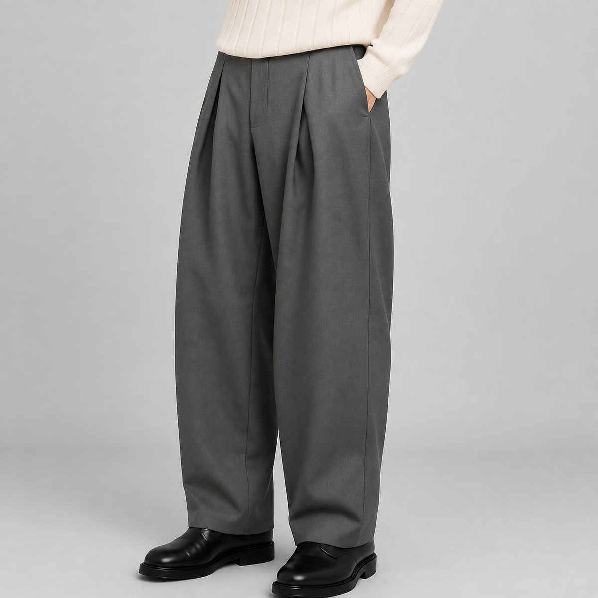 Pantaloni larghi da uomo con pinces e vita alta, eleganti da cerimonia e ufficio - foto 7