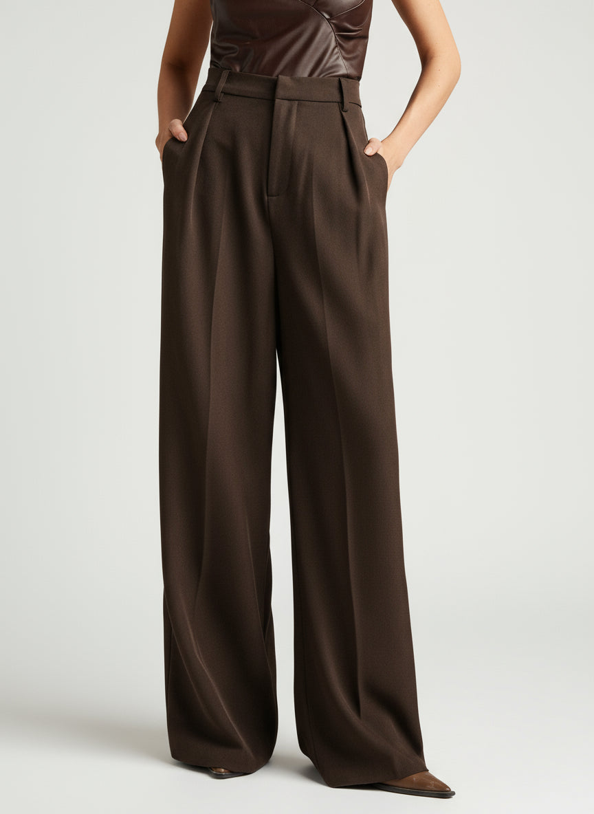 Pantaloni palazzo donna a vita alta, sartoriali ed eleganti, per ufficio e cerimonia - view 18