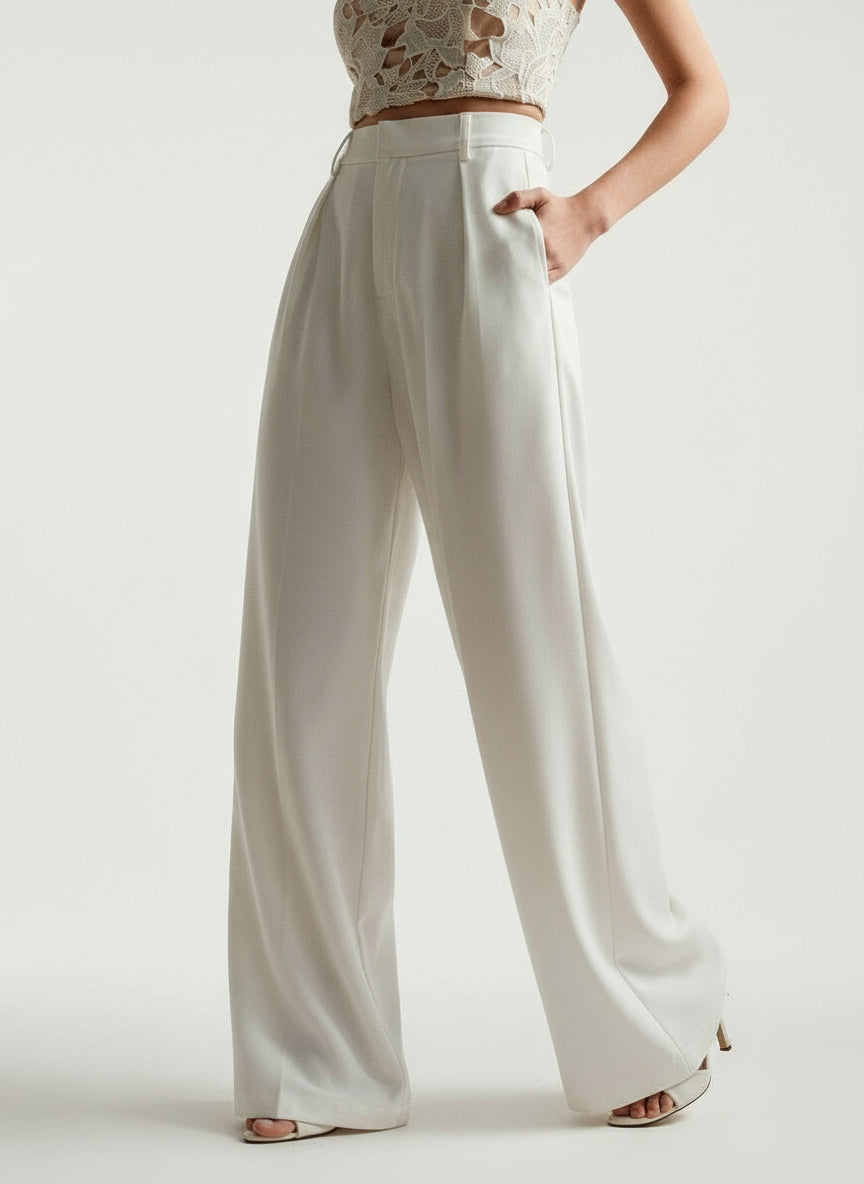 Pantaloni palazzo donna a vita alta, sartoriali ed eleganti, per ufficio e cerimonia - view 21