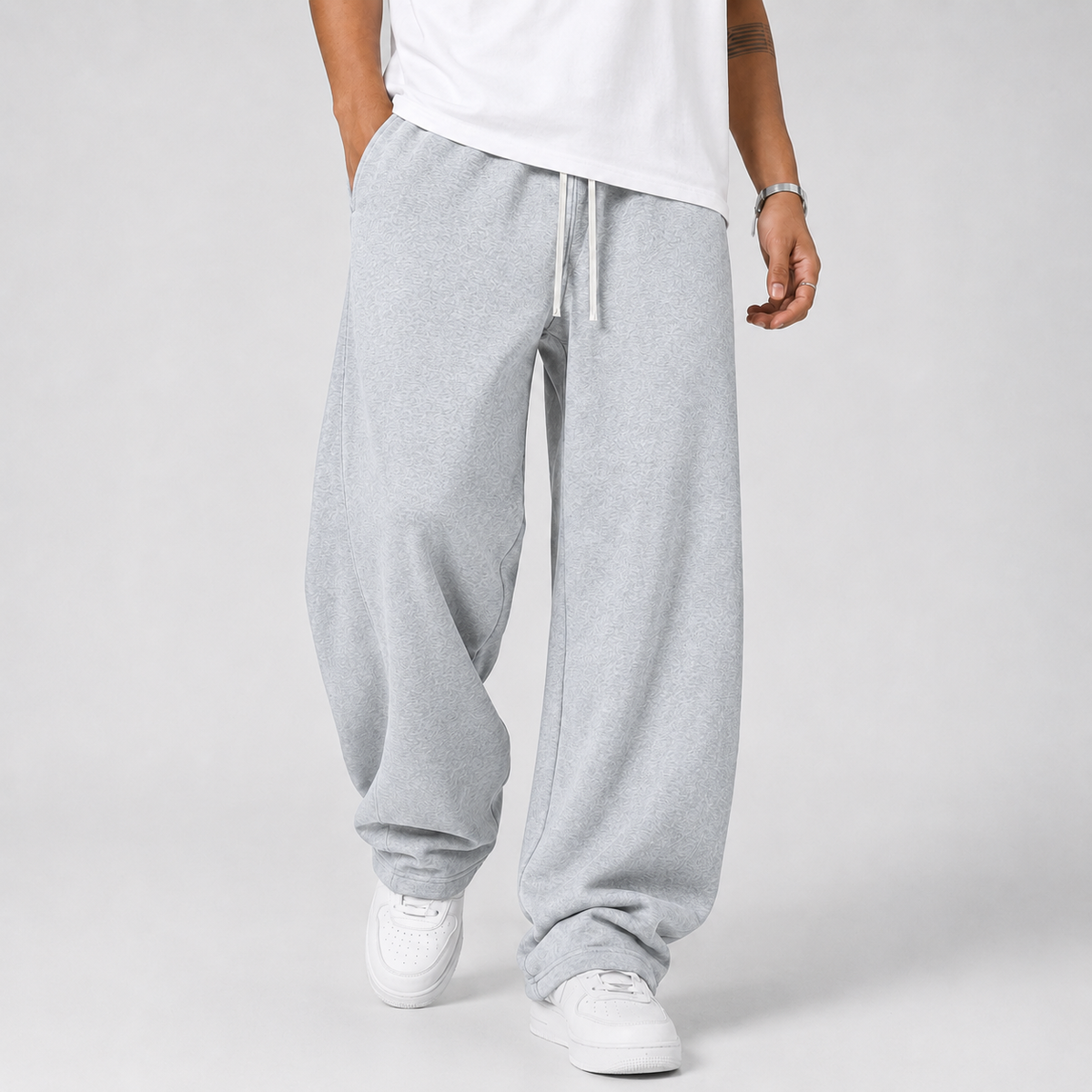 Pantaloni tuta da uomo joggers a gamba larga con coulisse, taglio ampio per tutti i giorni e la palestra - Grigio