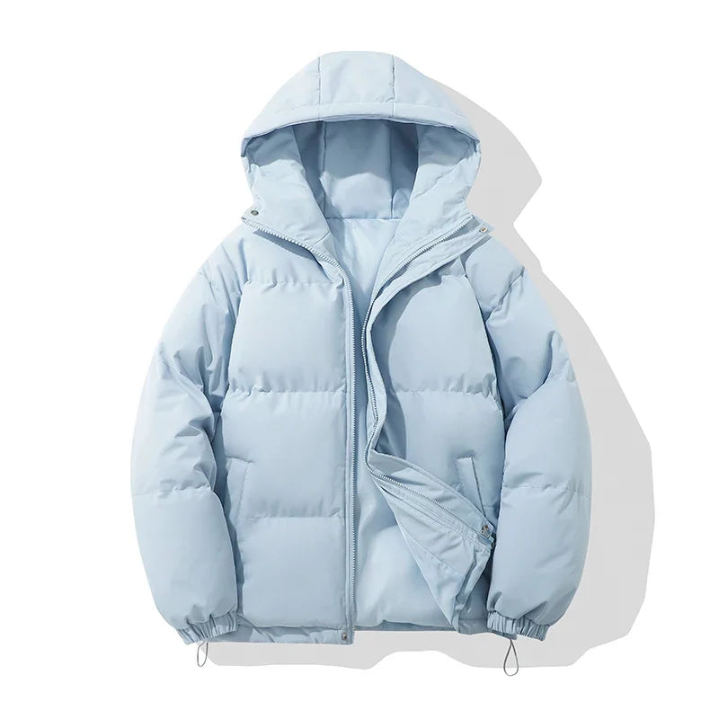 Piumino con cappuccio unisex in misto cotone, giubbotto imbottito invernale - Azzurro cielo