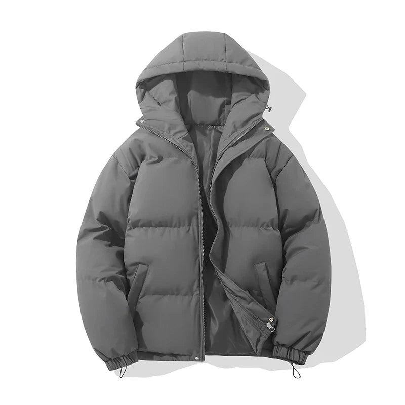 Piumino con cappuccio unisex in misto cotone, giubbotto imbottito invernale - Grigio scuro