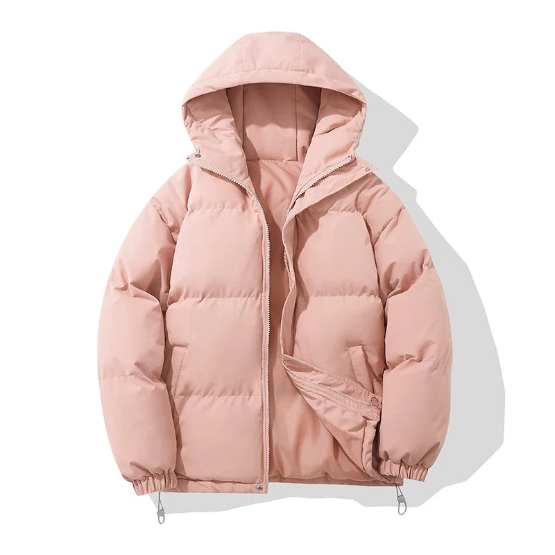 Piumino con cappuccio unisex in misto cotone, giubbotto imbottito invernale - Rosa