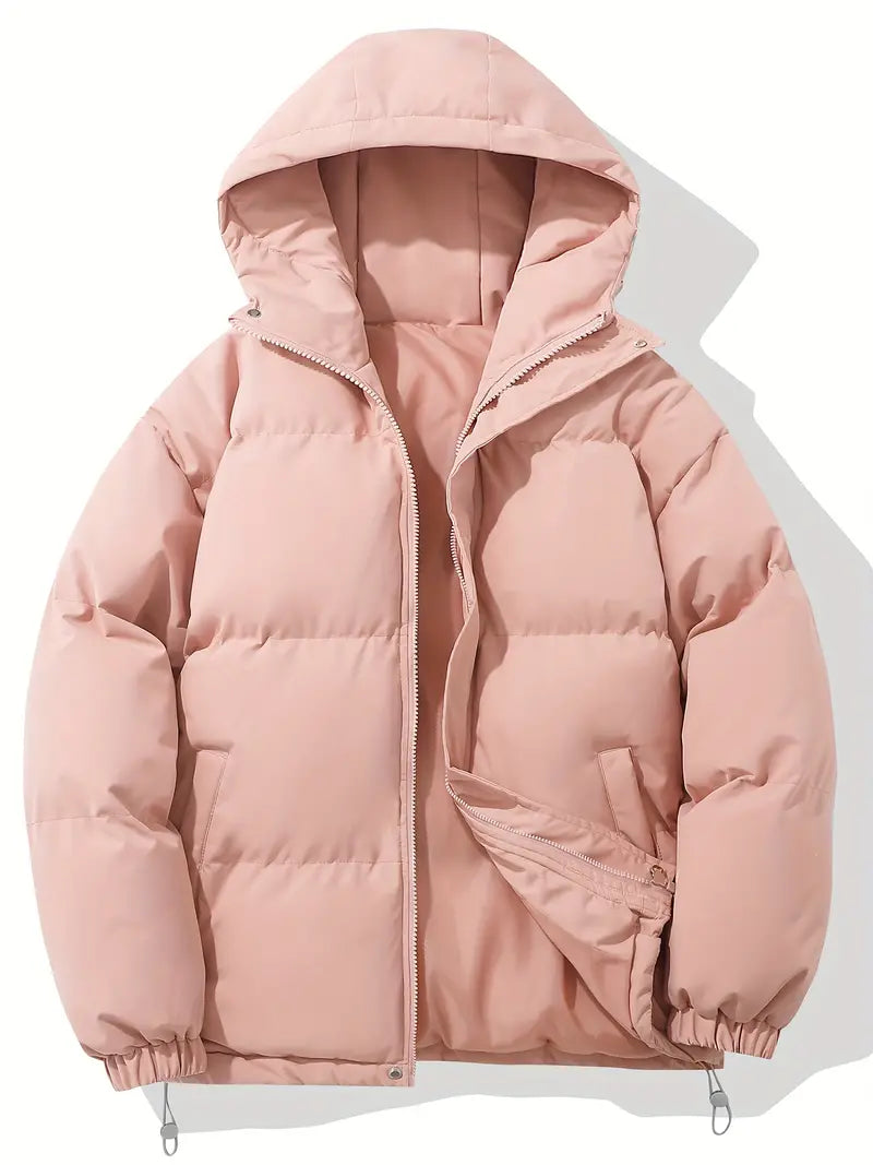Piumino donna invernale con cappuccio, caldo e trapuntato - giubbotto imbottito per il freddo - Rosa