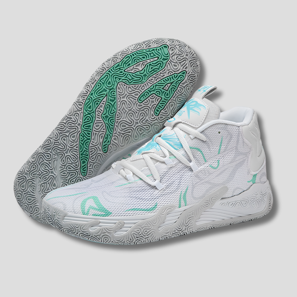 Scarpe da basket da uomo sportive con suola in gomma e tomaia traspirante, per palestra e allenamento - Bianco