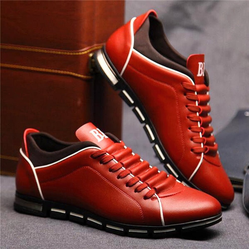 Scarpe in pelle da uomo, sneakers casual con lacci, eleganti per il lavoro e il tempo libero - Rosso