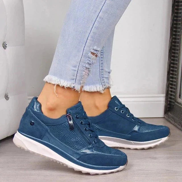 Sneakers da donna a pianta larga con zip laterale, comode per camminare tutto il giorno - Blu
