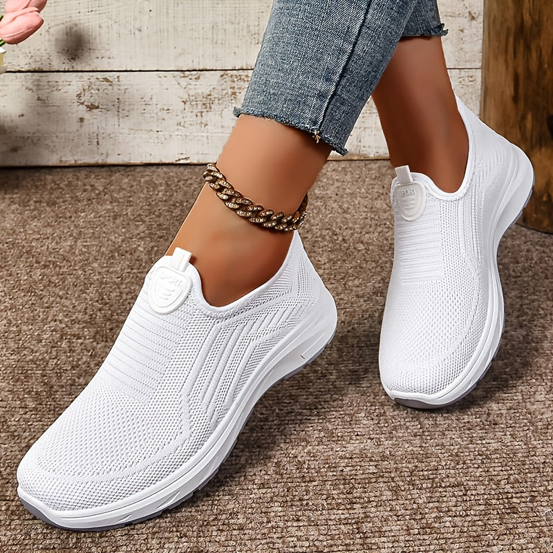 Sneakers da donna slip-on in tessuto a maglia, senza lacci e comode, per tutti i giorni - Bianco