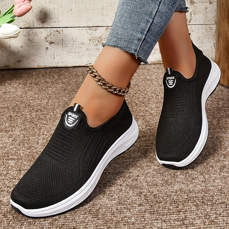 Sneakers da donna slip-on in tessuto a maglia, senza lacci e comode, per tutti i giorni - Nero
