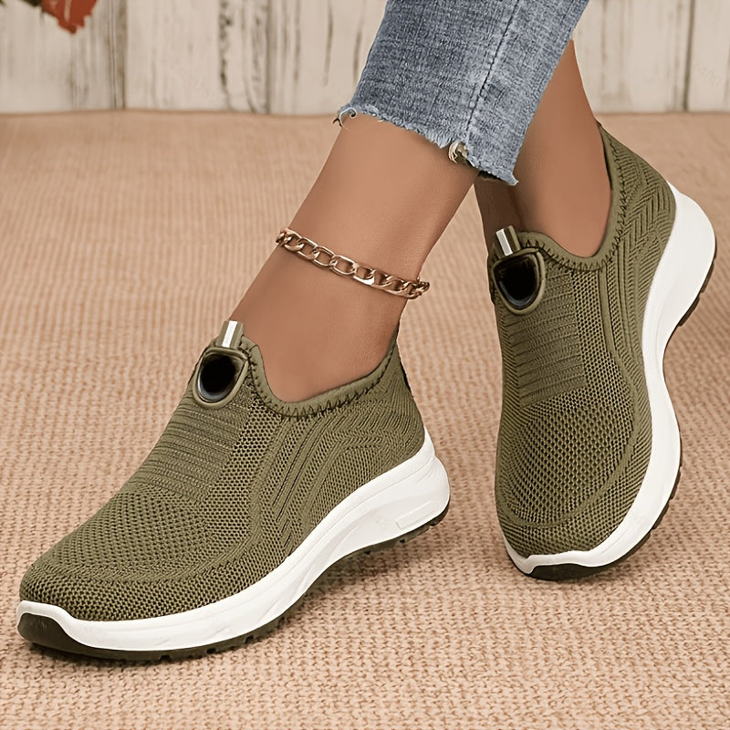 Sneakers da donna slip-on in tessuto a maglia, senza lacci e comode, per tutti i giorni - Verde