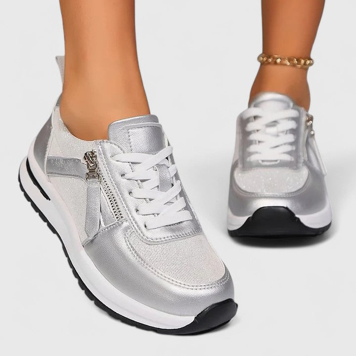 Sneakers donna eleganti e comode con zeppa interna e chiusura a zip - view 9