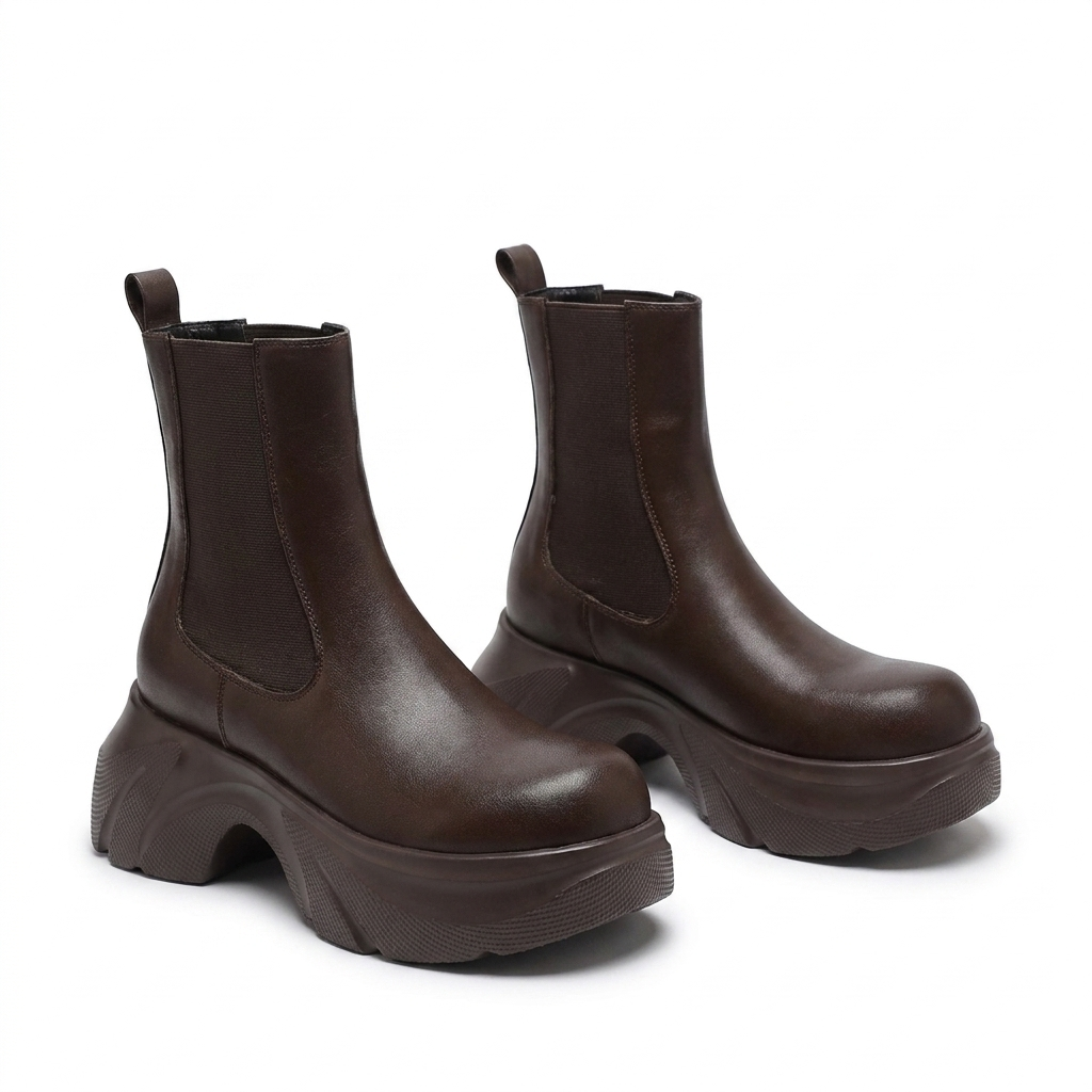 Stivaletti chelsea da donna con plateau in similpelle, per autunno e inverno - foto 3