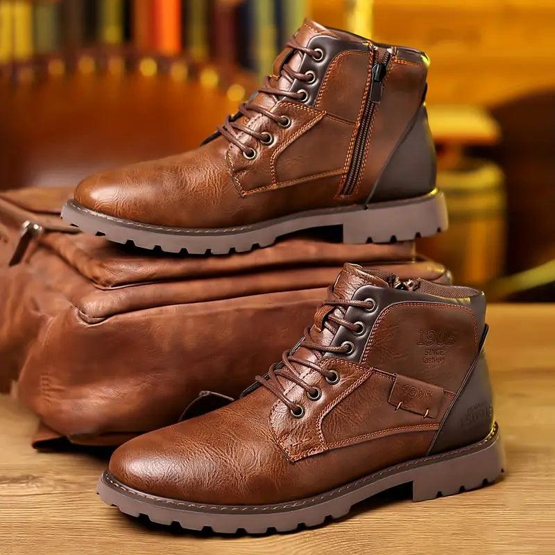 Stivaletti da uomo in pelle con lacci e zip laterale, eleganti per l'autunno e da abito - foto 4