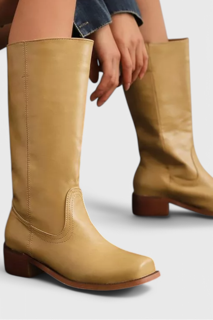 Stivali da donna al ginocchio in pelle con tacco, per l'inverno e le occasioni eleganti - view 6