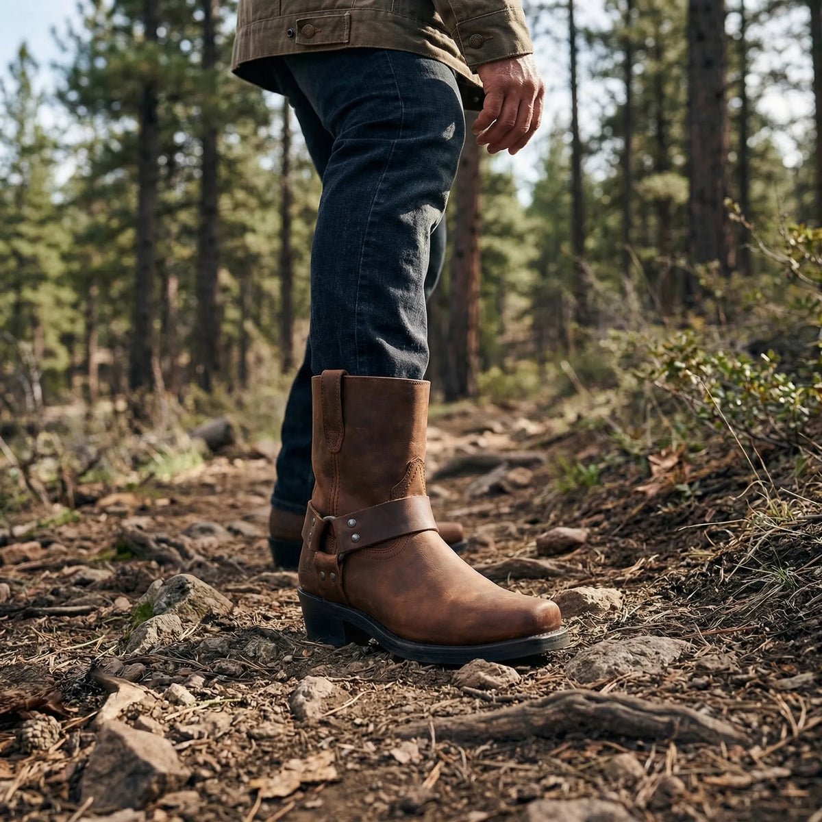 Stivali texani da uomo in pelle con cinturino e borchie, in stile western, per tutti i giorni e con i jeans - view 4