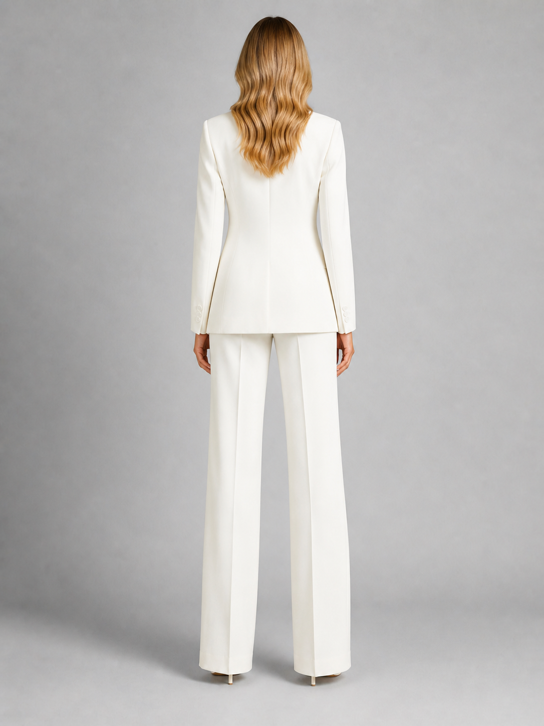 Tailleur pantalone da donna elegante con blazer e pantaloni a palazzo, per cerimonia, matrimonio e ufficio - foto 6