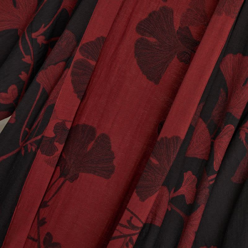Vestaglia kimono in cotone con stampa ginkgo, reversibile - foto 6